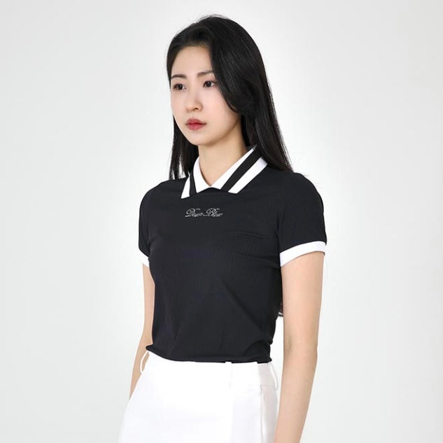 Black Coloring Line Collar Short-Sleeved Shirt