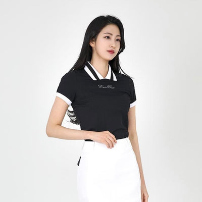 Black Coloring Line Collar Short-Sleeved Shirt