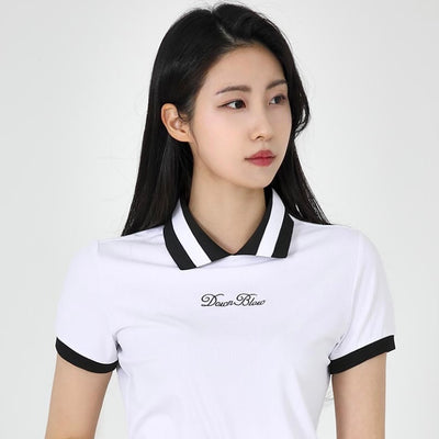 White Coloring Line Collar Short-Sleeved Shirt