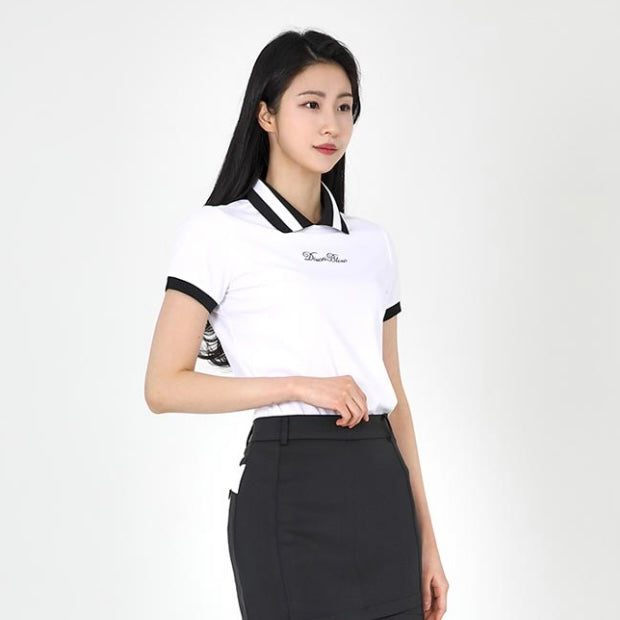 White Coloring Line Collar Short-Sleeved Shirt