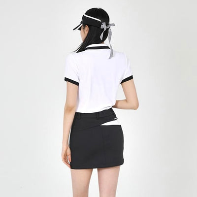 White Coloring Line Collar Short-Sleeved Shirt