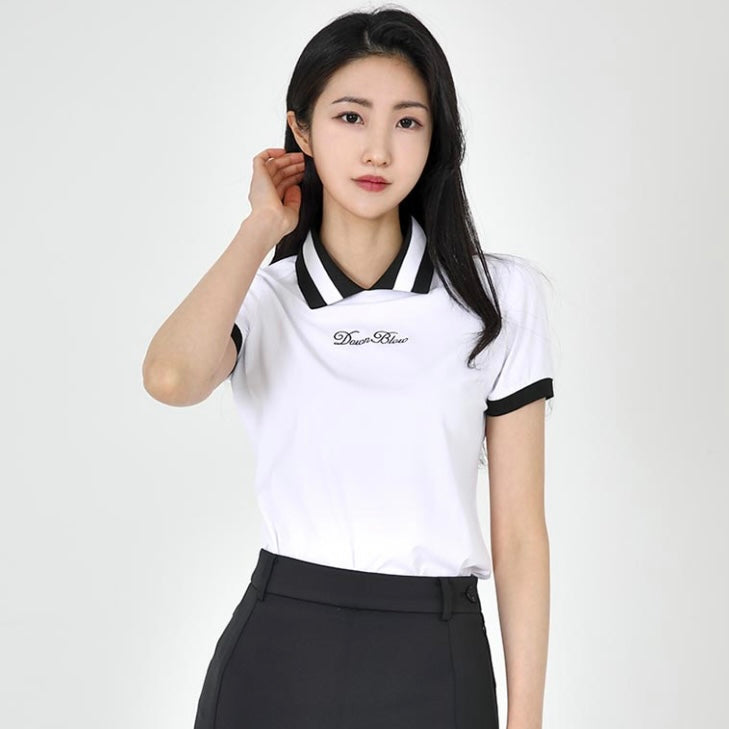 White Coloring Line Collar Short-Sleeved Shirt