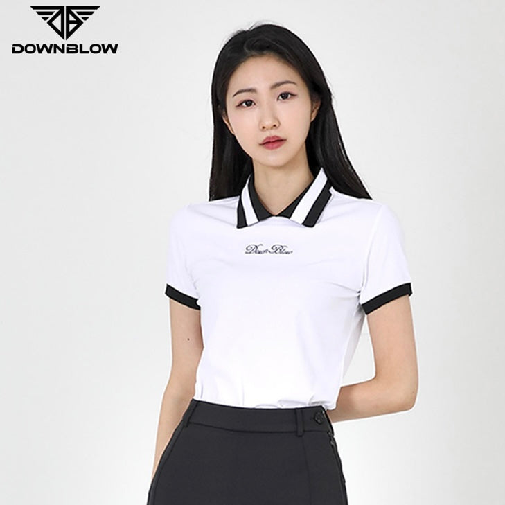 White Coloring Line Collar Short-Sleeved Shirt