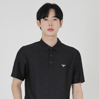 Black Simple Color Collar Short-Sleeved T-shirt