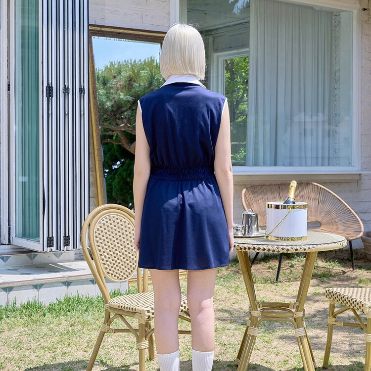 Navy Pique Collared Banding Dress – KOODSHOT