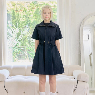 Navy Nylon Woven Coat Dress