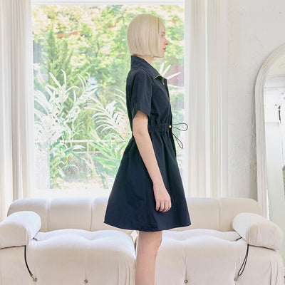 Navy Nylon Woven Coat Dress