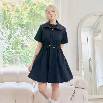 Navy Nylon Woven Coat Dress