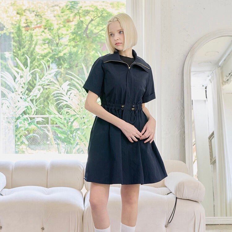 Navy Nylon Woven Coat Dress