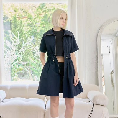 Navy Nylon Woven Coat Dress