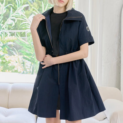 Navy Nylon Woven Coat Dress