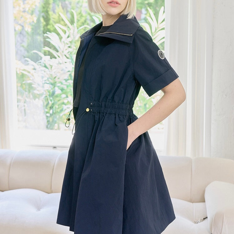 Navy Nylon Woven Coat Dress