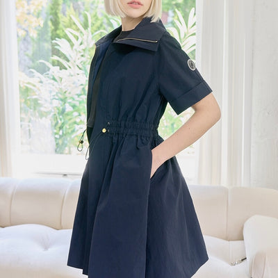 Navy Nylon Woven Coat Dress