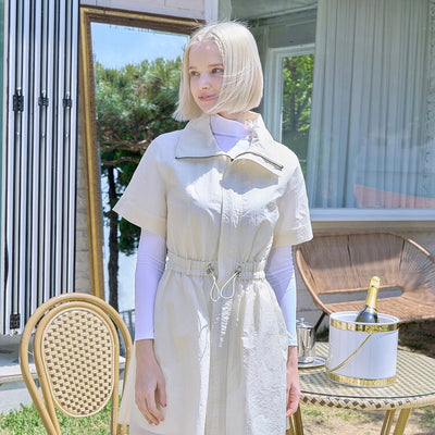 Ivory Nylon Woven Coat Dress