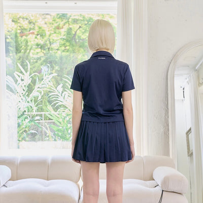 Navy Pique Pleated Banding Skirt W/Inner Pants