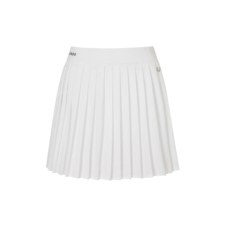 White Pique Pleated Banding Skirt W/Inner Pants