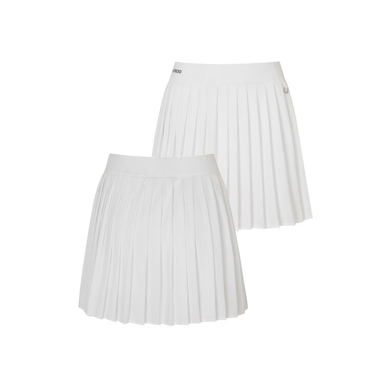 White Pique Pleated Banding Skirt W/Inner Pants