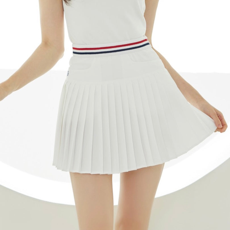 White Line Band Pleats Skirt