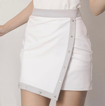 White Stud Unbalanced Skirt