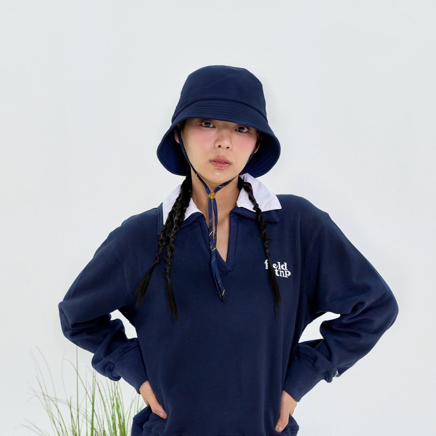 Navy Unbalanced String Bucket Hat