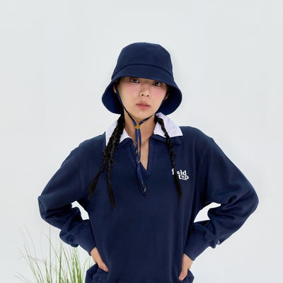 Navy bucket hat store with string