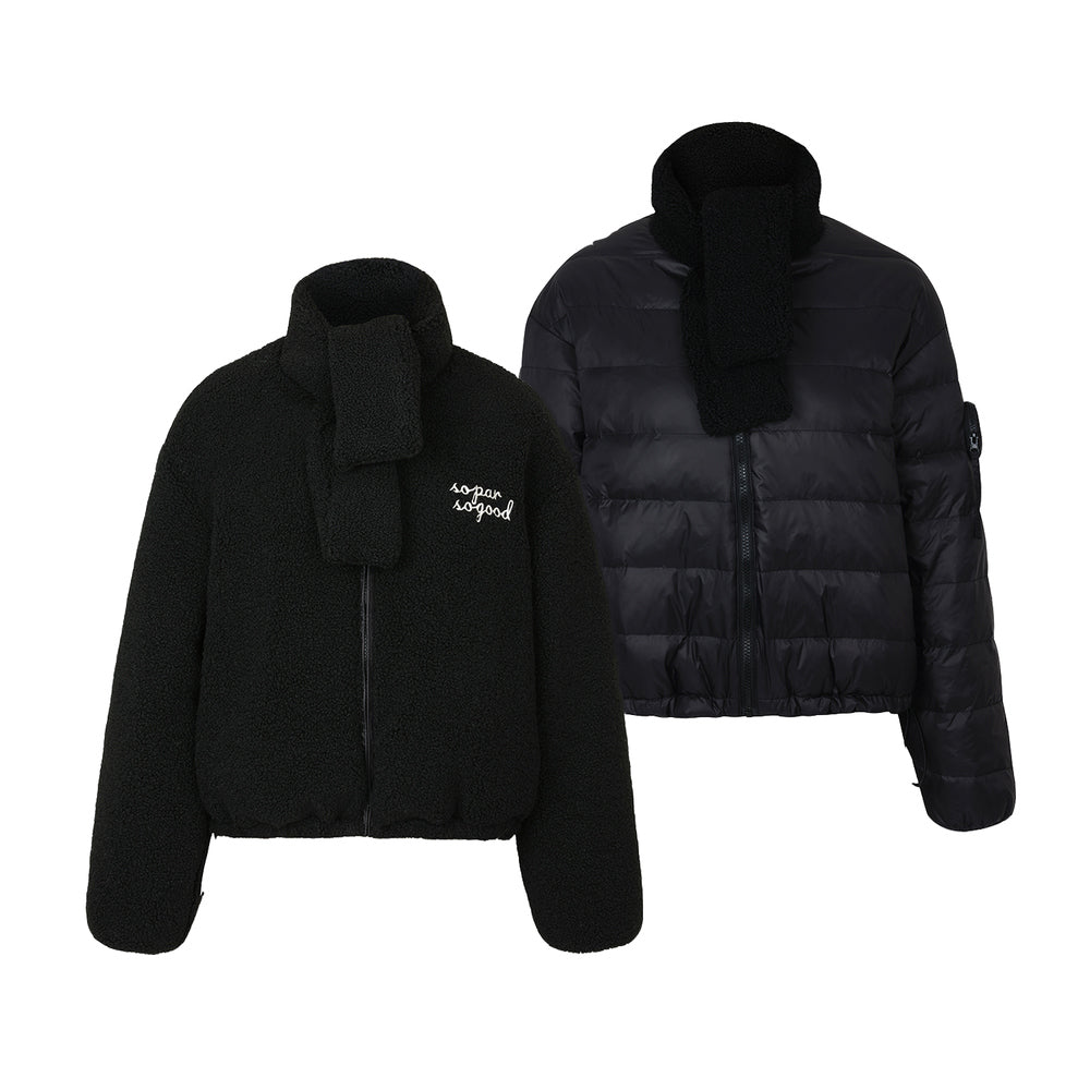 Black Reversible Duck Down Sherpa Puffer Jacket