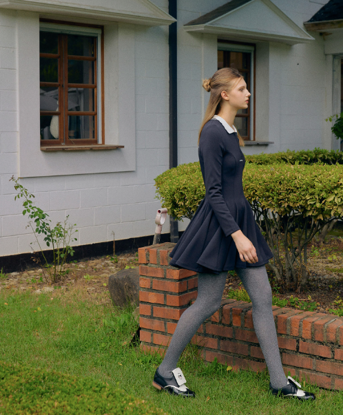 Navy, Zip-up Flared Dress