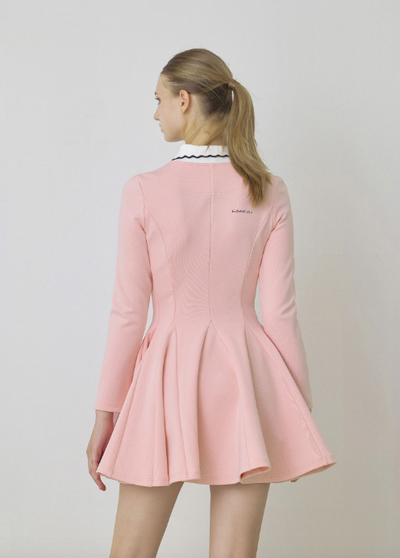 Pink, Zip-up Flared Dress