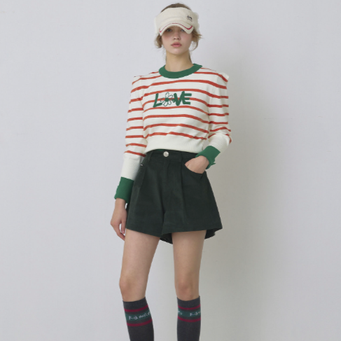 Green, Striped Knit With Puff Sleeve