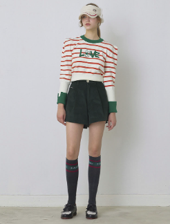 Green, Striped Knit With Puff Sleeve