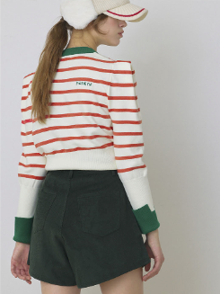 Green, Striped Knit With Puff Sleeve