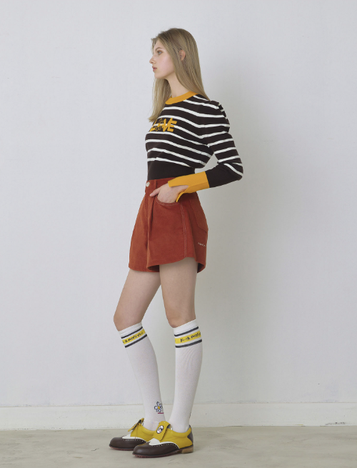 Brown, Striped Knit With Puff Sleeve