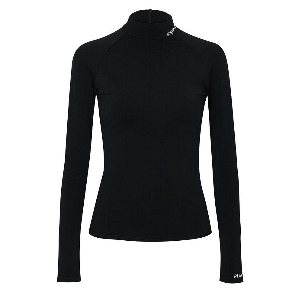 Black Warm Fleece Raglan Mock Neck Inner Top