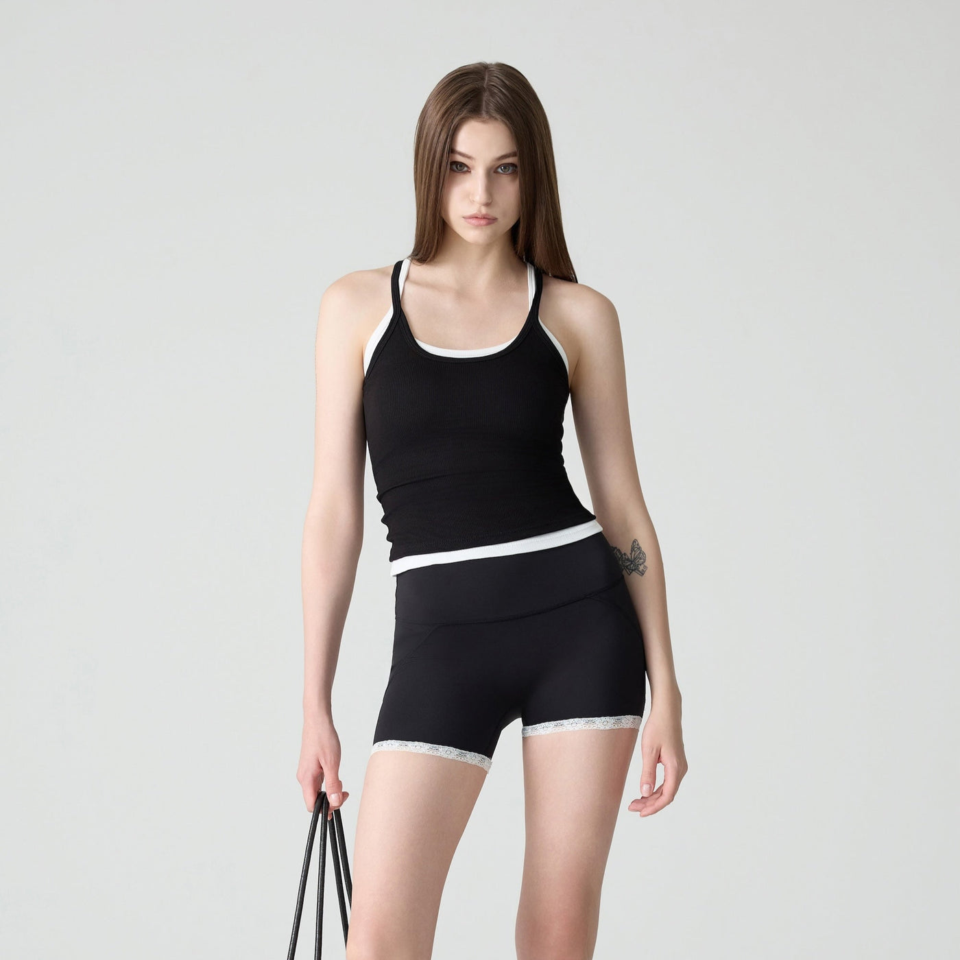 Black Length 3 Original Lace Hip-up Leggings