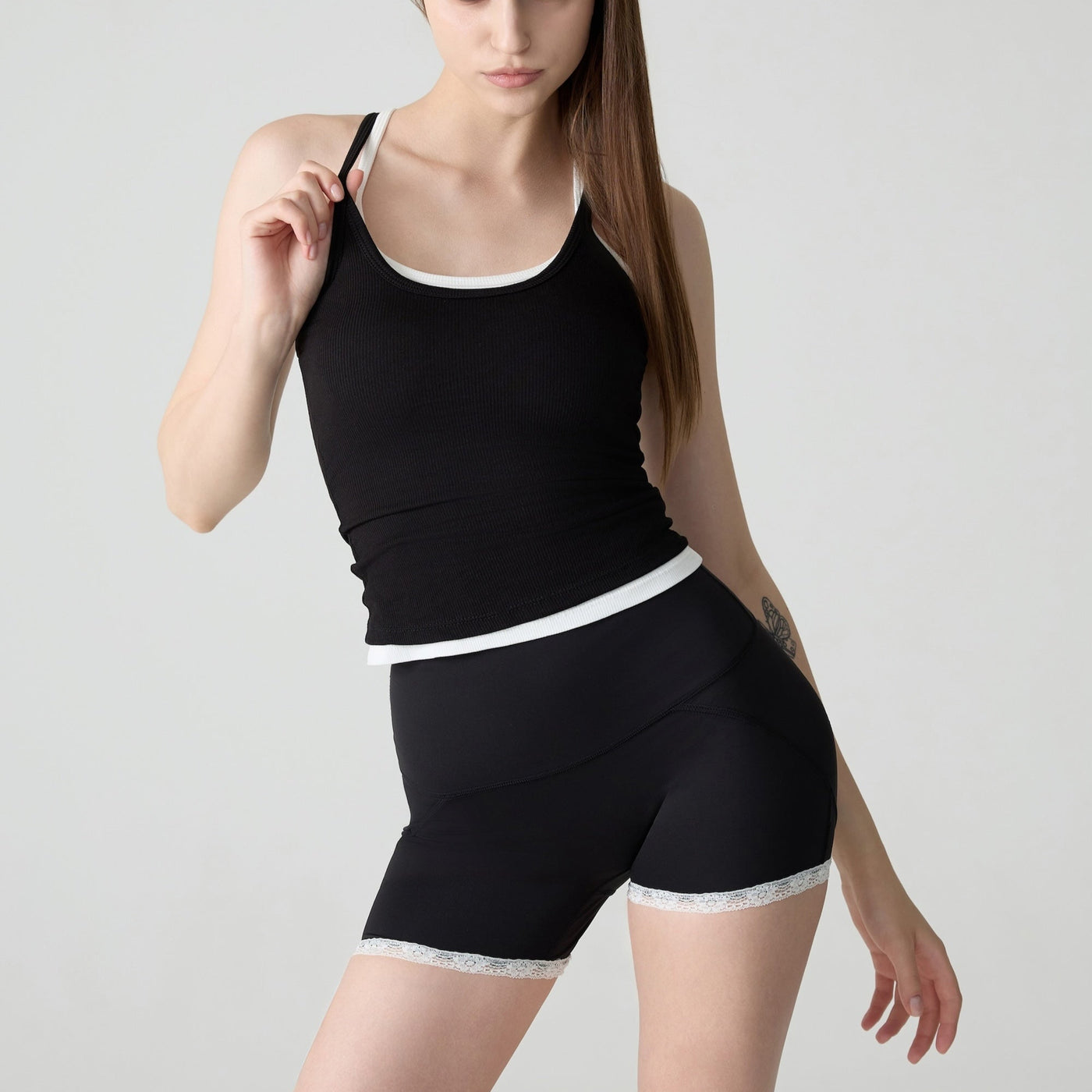 Black Length 3 Original Lace Hip-up Leggings