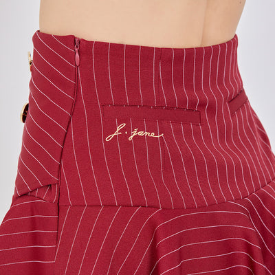 Wine Double Button Stripe Culotte Pants