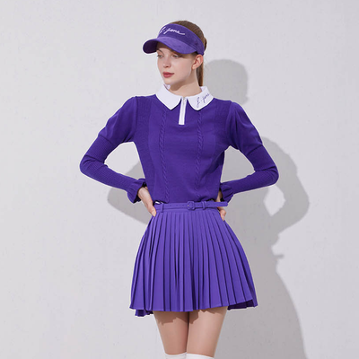Purple Unbalanced Belt Pleats Skirt