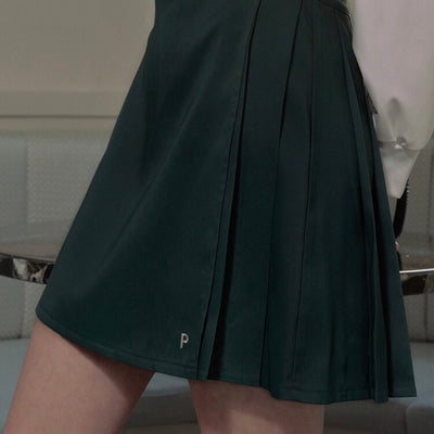 Deep Green Pleated Court Wrap Skirt