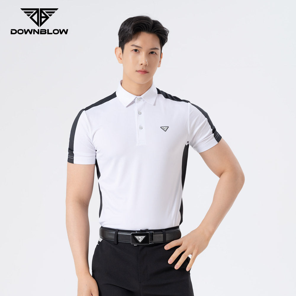 Men Golf Wear White Point Mesh Collar Top Shirt