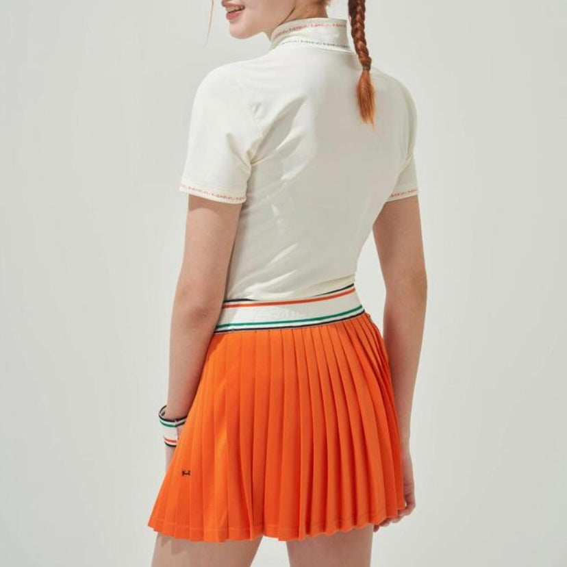 Orange Elastic Band Pleats Skirt