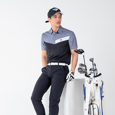 Men Golf Wear Short Sleeve Top Shirt V-shaped Design