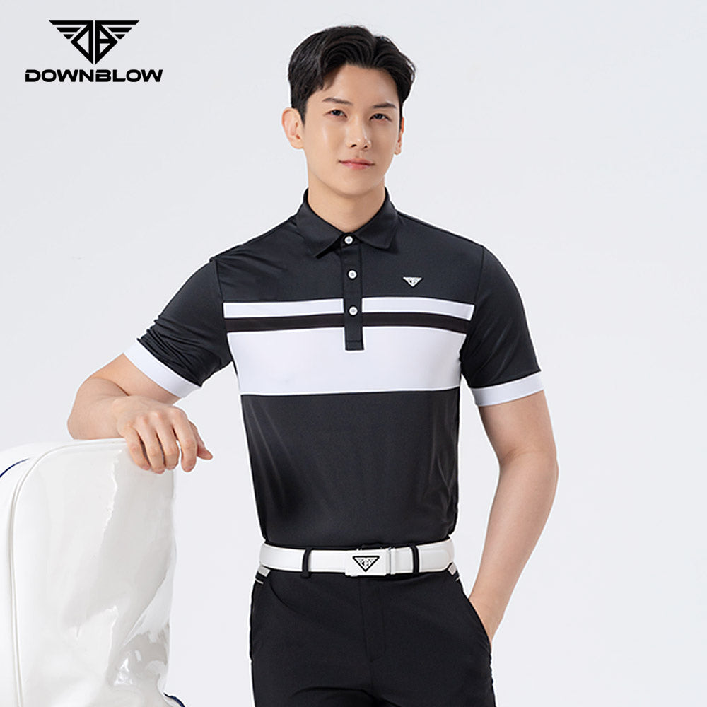 Men Golf Wear Black Color Mesh Collar Top Shirt