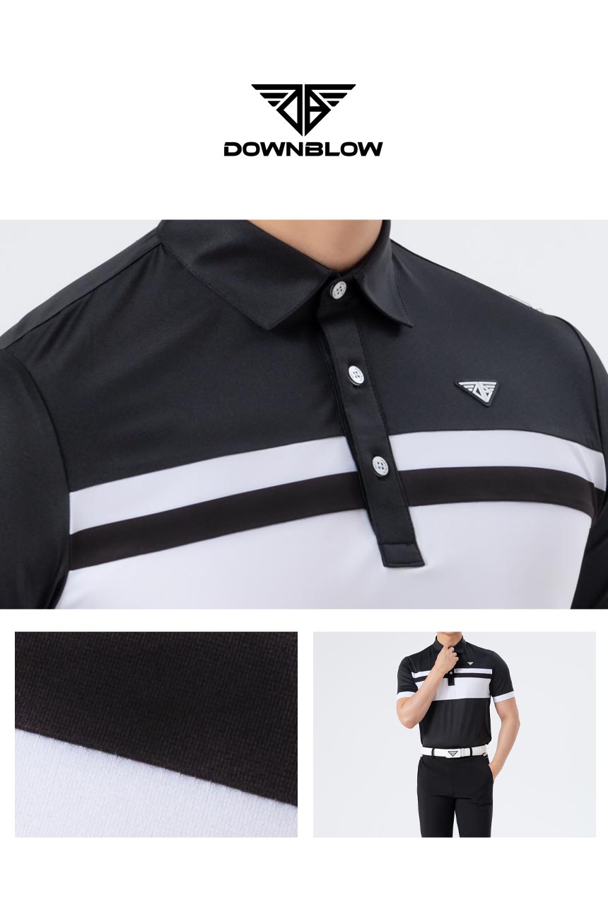 Men Golf Wear Black Color Mesh Collar Top Shirt