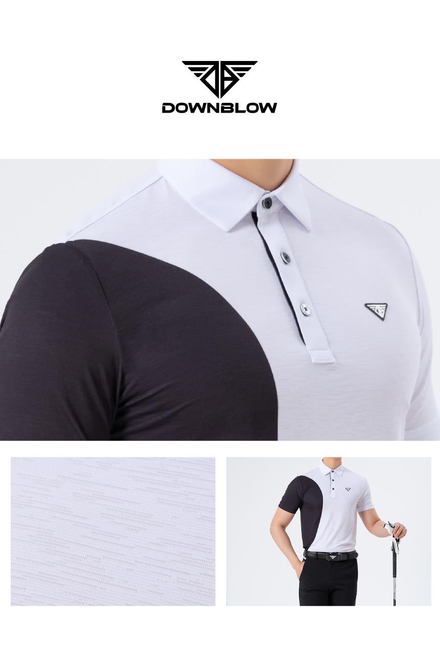 Men Golf Wear White Point Line Mesh Collar Top Shirt