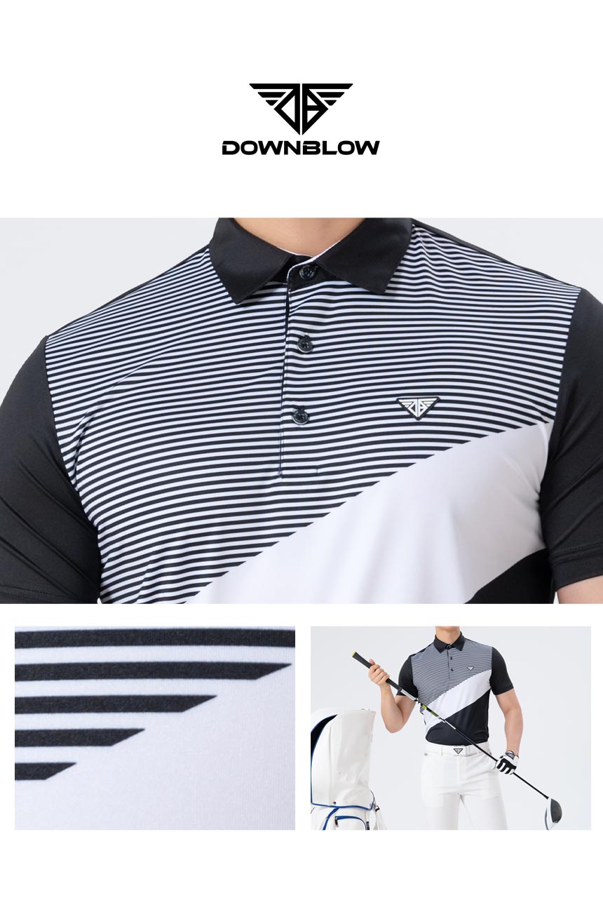 Men Golf Wear Stripe Color Match Collar Top Shirt