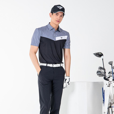 Men Golf Wear Short Sleeve Top Shirt V-shaped Design