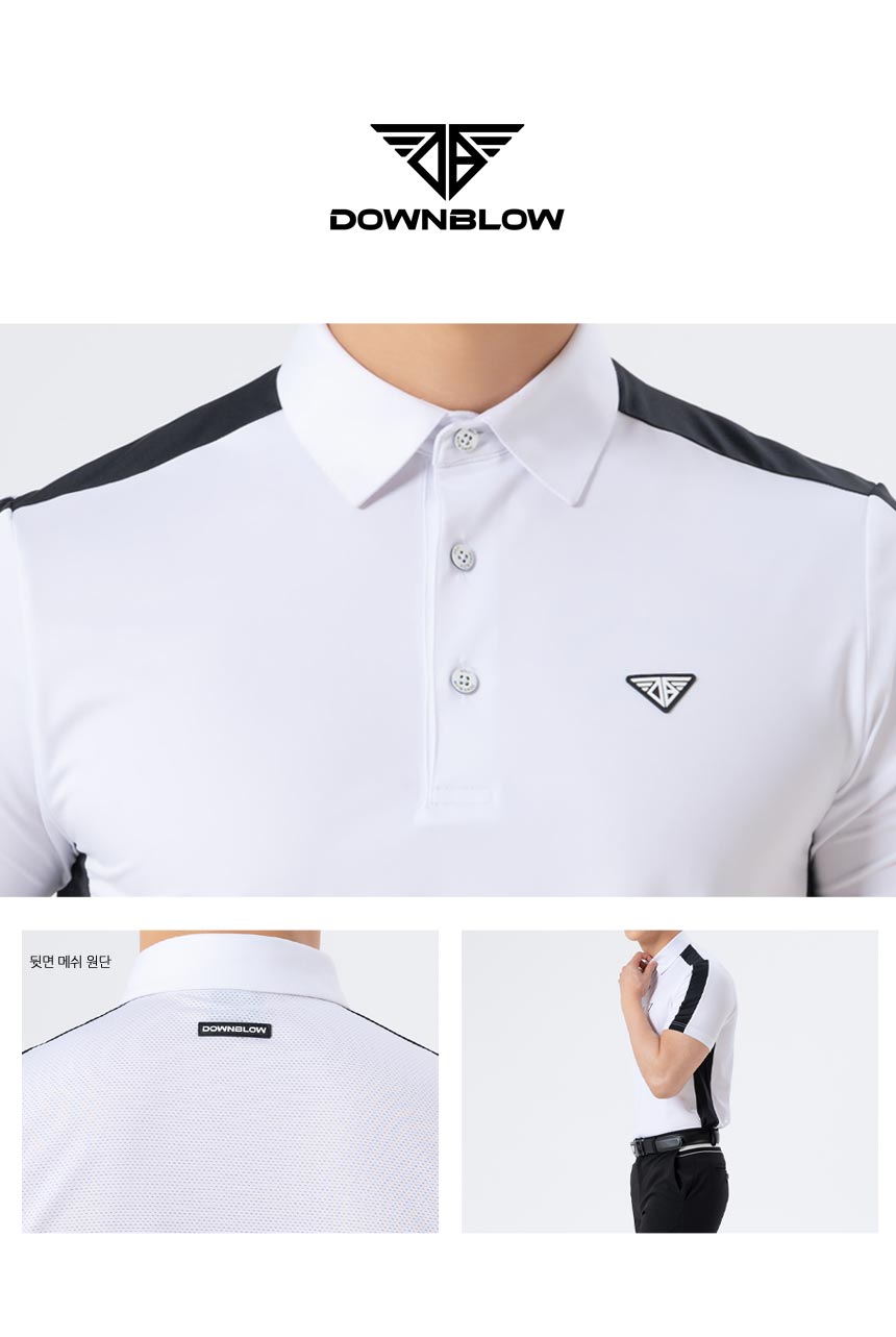 Men Golf Wear White Point Mesh Collar Top Shirt – KOODSHOT