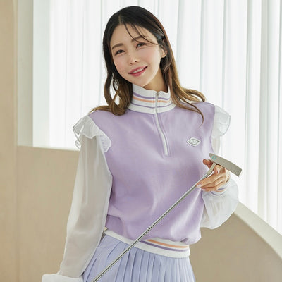 Lavender Half Zip-up Chiffon Sleeve Sweatshirt