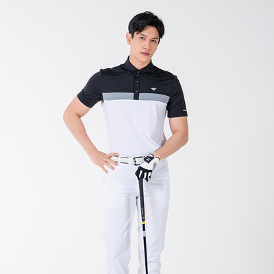 Men Golf Wear Line Short Sleeve Collar Top Shirt