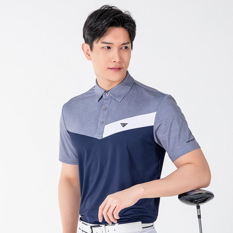 Men Golf Wear Short Sleeve Top Shirt V-shaped Design